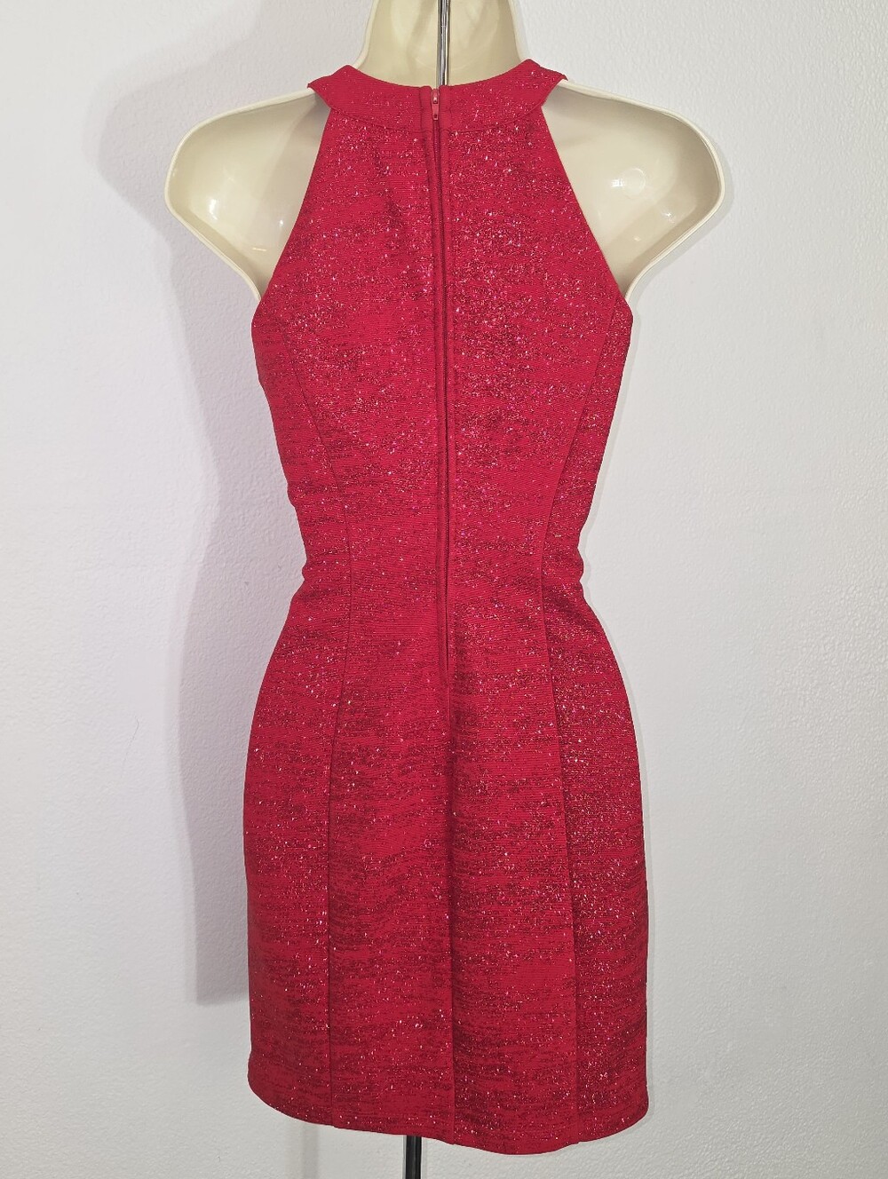Honey and Rosie Dress Shimmery Halter Neckline Sleeveless Vibrant Red Size S - Picture 9 of 16